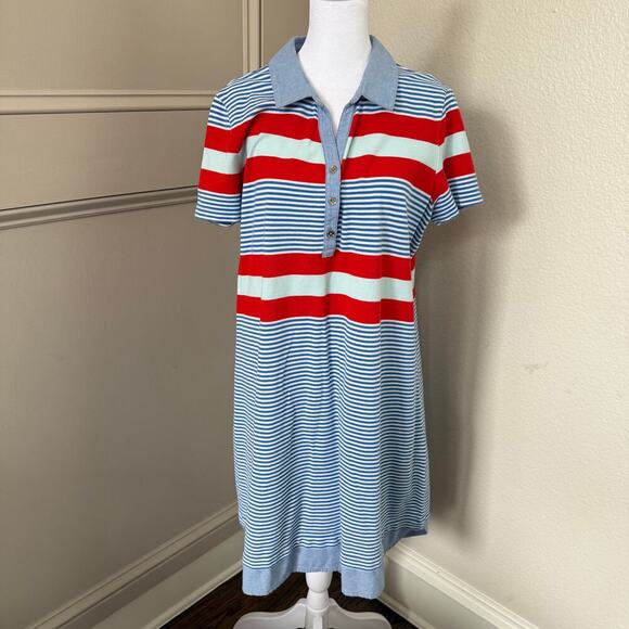 Tommy Hilfiger Polo Dress Red White Blue Chambray Size XL Preppy - Picture 1 of 6